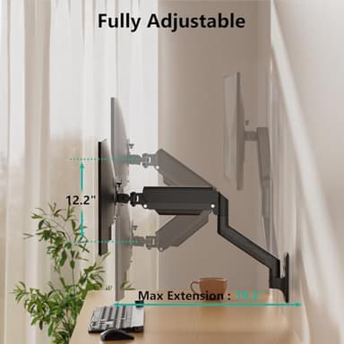 WALI Computer Monitor Wall Mount for 17 to 32 Inch Screens, Single Monitors Mount Holds up to 22lbs, Fully Adjustable Gas Spring Wall Mount Monitor Arm, 75x75/100x100mm VESA Mount (GSWM001), Black - Image 4