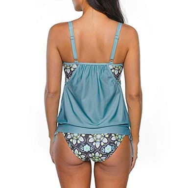 Zando Women's Sporty Double Up Slimming Tummy Control Swimwear Two Piece Bathing Suits for Women Tankini Swimsuits Long Torso Swim Suit Ladies Swimsuits Maternity Swimsuits 1 Cute Green Blue L - Image 4