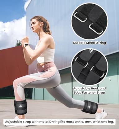 Ankle Weight, Wrist Leg Arm Weights for Women Men Children with Adjustable Straps, A Pair of 20LBS(10 LB Each Weight) Strength Training Weighted for Walking Yoga Jogging Running Dance, Black - Image 4