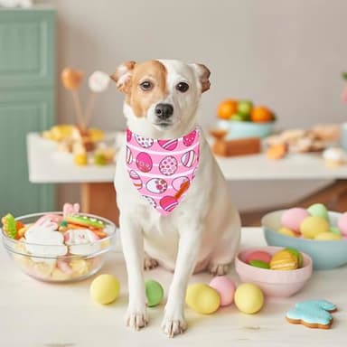 ADOGGYGO Easter Dog Bandana, Pink Bunny Scarf, Premium Durable Fabric, Adjustable Fit Female Pet Easter Bandanas for Medium Large Dogs (Large) - Image 2