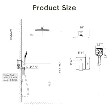 Gabrylly Shower System, 10 Inches Rain Shower Heads with Handheld Spray Combo, Wall Mounted Shower Faucets Sets Complete with Shower Valve Kit, Shower Head and Handle Set, Matte Black - Image 7