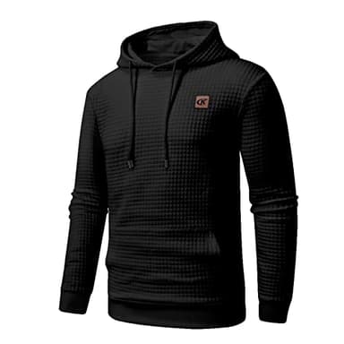 Yundobop Men's Pullover Hoodies Plaid Jacquard Long Sleeve Drawstring Hipster Casual Hooded Sweatshirts with Kanga Pockets Black 3XL - Image 2