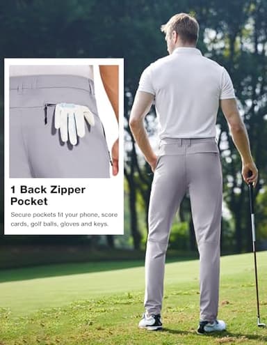 SPECIALMAGIC Men's Stretch Golf Pants Dress Slim Fit Lightweight Golf Hiking Waterproof Quick Dry Casual Work Pants,Light Grey,34W30L - Image 4