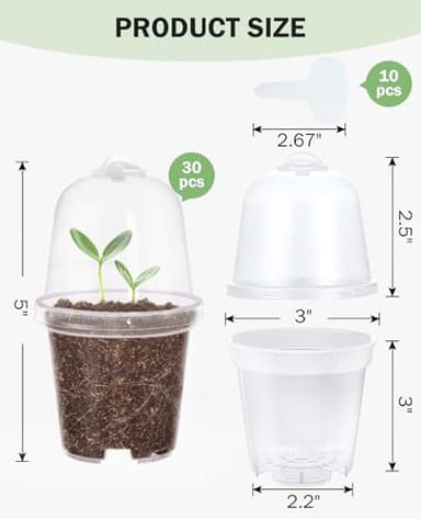 homenote Clear Nursery Pots for Plants,3 Inch Plant Pot for Planting with Humidity Domes Plastic Seedling with Drainage Holes Seed Starter Flower High Transparency (30 Pack) - Image 4