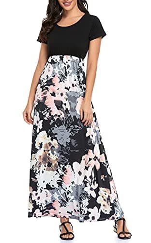 Lacavocor Womens Short Sleeve Maxi Dresses Empire Waist Long Dress, Large, B7 - Image 1