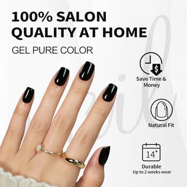 SHANGMENG Black Press on Nails Square - Soft Gel Halloween Press on Nails Short for Women Gift, Fit Perfectly & Natural Glue on Nails in 16 Sizes - 32 Reusable Fake Nails Kit with Glue, Classic Black - Image 2