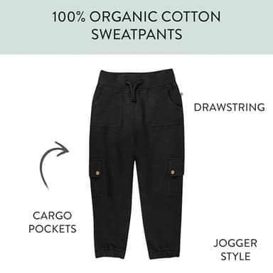 HonestBaby Easy Fit Cargo Sweat Pant 100% Organic Cotton Baby, Toddler, Boys, Girls, Unisex, Black, 18 Months - Image 2