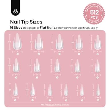 Beetles Tipex Instant Apex Nail Tips 512 Pieces Medium Stiletto Pre-Building and Pre-Etched Strong Thick Acrylic Fake Nails 16 Sizes Press on Nails - Image 3