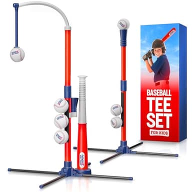 Tee Ball Set for Kids - 4 Year Old Boy Birthday Gift - Baseball Batting Tee for Kids - T Ball Set for Toddlers 3-5, 4-6 - Tball Toys for Ages 3 4 5 6 Year Old Boy - Toddler Outdoor Toys, Baseball Tee - Image 1