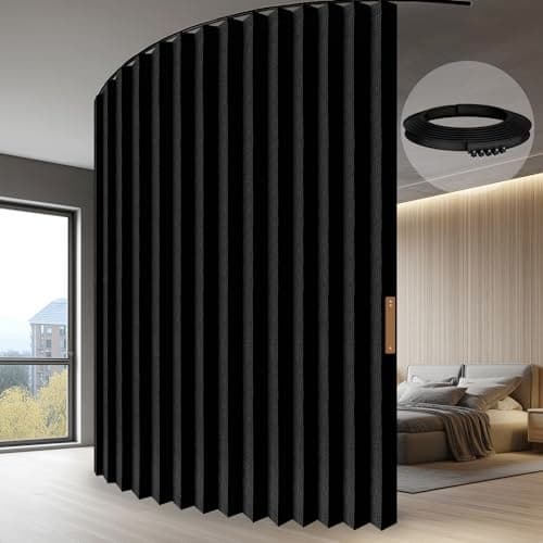 JILRON Accordion-Style Room Divider with Ceiling Track - Foldable Partition Curtain, Easy Installation(Black 180" W x 84" L-Pack of 1) - Image 1