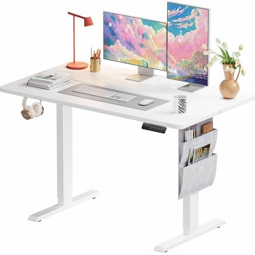 Marsail Standing Desk Adjustable Height,48"*28" Electric Standing White Deskwith Storage Bag,Sit Stand up Deskfor Home Office Writing Computer Table,4 Memory Preset with Headphone Hook,Cable Manager - Image 1
