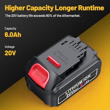 6.0Ah Replacement for Dewalt 20V Max Battery Compatible with Dewalt 20V Battery DCB200 DCB203 DCB204 DCB205 DCB206 N123283 N123282 DCD DCF DCG DCS DCK Series Cordless Power Tools(2 Pack) - Image 2