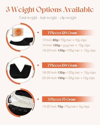 Sunny Hair Clip in Hair Extensions Straight Human Hair Clip in Extensions Remy Clip in Hair Extensions Real Human Hair Extensions Clip ins Jet Black for Women 22inch - Image 9