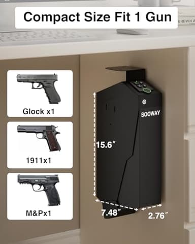 Gun Safe, Mounted Biometric Pistol Safe Drop Down Gun Lock Box for Handgun with 3 Ways Quick Access Bedside Pistol Case for Nightstand, Desk, Wall, Dresser - Image 5