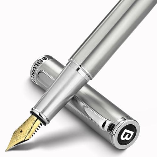 BEILUNER Luxury Fountain Pen Set, Solid 24K Gilded Fine Nib, Silver Stainless Steel Body- Includes 6 Ink Cartridges & Ink Refill Converter with Gift Case - Perfect for Men and Women - Image 1