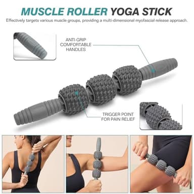 5 in 1 Foam Roller Set - Trigger Point Foam Back Roller, Muscle Roller Stick, Massage Ball, Stretching Band for Deep Muscle Massage Pilates Yoga,Fitness Exercise for Whole Body Release - Image 4
