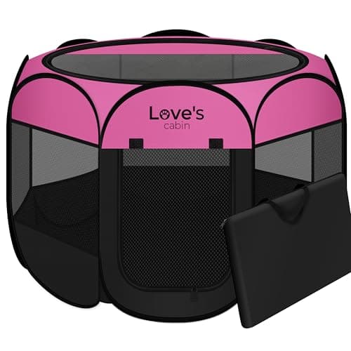 Love's cabin Pet Puppy Dog Playpen, Small Dog Tent Crates Cage Indoor/Outdoor, Portable Playpen for Cat, Foldable Pop Up Dog Kennel Playpen with Carring Case, Removable Zipper Top, Pink - Image 1
