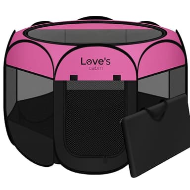 Love's cabin Pet Puppy Dog Playpen, Small Dog Tent Crates Cage Indoor/Outdoor, Portable Playpen for Cat, Foldable Pop Up Dog Kennel Playpen with Carring Case, Removable Zipper Top, Pink - Image 1