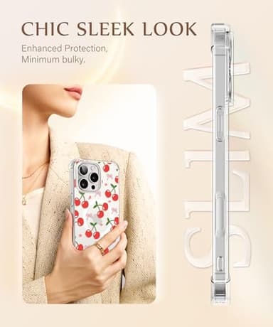 GVIEWIN Magnetic for iPhone 16 Pro Max Case Compatible with MagSafe,[Camera Control Capture Button][Mil-Grade Protection][Screen & Lens Protectors] Slim Clear Floral Phone Case 6.9", Rosy Cherry/Red - Image 8