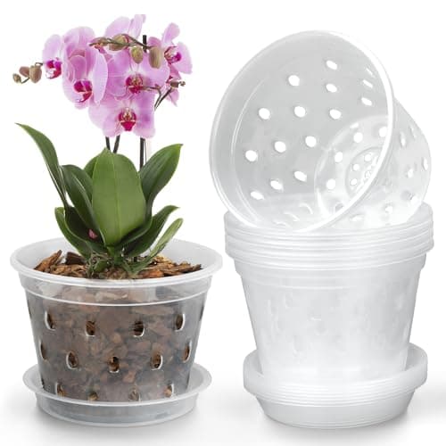 YOPIKUU Orchid Pot, 8 Pack 6 Inch Orchid Pots with Holes and Saucers, Clear Plastic Flower Plant Pot for Indoor Outdoor Plants, Slotted Orchids Planter(6Inch) - Image 1