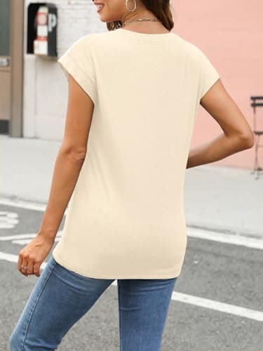 AUTOMET Womens Summer Tops T Shirts Cap Sleeve Business Casual Dressy Spring Fashion Outfits Cute Trendy Vacation Clothes 2025 Cream L - Image 5