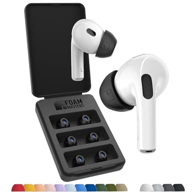 Foam Masters Ultra-Premium Memory Foam Ear Tips for AirPods Pro 1st & 2nd Gen | 3 Pairs | New Ver. | Secure Fit | Super Comfort | Better Noise Cancel | Replacement Buds (Assorted S/M/L, Black) - Image 1