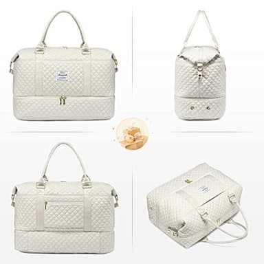 LOVEVOOK Travel Duffle Bag, Weekender Bags for Women with Shoe Compartment, Carry on Overnight Bag with Toiletry Bag, Gym Duffel Bag with Wet Pocket, Hospital Bags for Labor and Delivery, Beige - Image 8