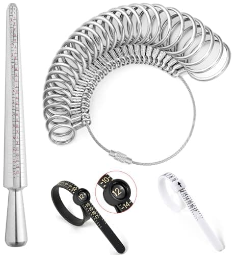 Hudinsun 4 PCS Ring Sizer Measuring Tool Kit, Ring Mandrel Measurer, 2 PCS Finger Size Tape 1-17 USA Rings Size, 27 PCS Stainless Steel Measuring Ring Tool, US Ring Size 0-13 with Half Size - Image 1