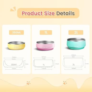Pawaii Small Dog Bowls, 12 oz. Food Water Bowl Designed for Puppies and Cats with Non-Slip Rubber Base, Upgraded Metal Insulated, Double Stainless Steel Bowls, Cheese Yellow - Image 6