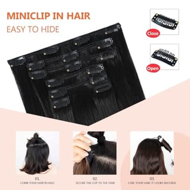 UGOTRAYS Black Hair Extensions Clip in Real Human Hair 120g 20 Inches 100% Remy Human Hair Natural Black Straight Double Weft for Full Head 7pcs 16clips One Pack - Image 5