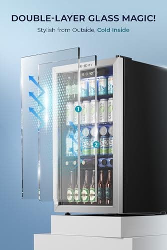 EUHOMY Beverage Refrigerator and Cooler, 128 Can Mini fridge with Glass Door, Small Refrigerator with Adjustable Shelves for Soda Beer or Wine, Perfect for Home/Bar/Office, Silver - Image 6
