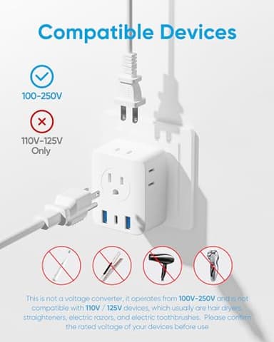 2 Pack European Travel Plug Adapter, Olcorife Foldable International Power Adapter with 4 Outlets 3 USB Ports, Type C Plug Adapter for US to Europe, Italy Spain Iceland France Germany - Image 6