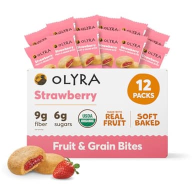 Olyra Strawberry - Organic Soft Baked Breakfast Bars - High Fiber - Healthy Breakfast Snacks with Real Fruit Filling - Healthy Snacks for Adults - Office Snack - School Kids Snack - Pack of 12 - Image 1