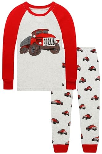 Little bety 4 Pieces Boys Truck Pajamas Toddler Pjs Dinosaur Kids Cotton Sleepwear Sets 24Months Blue&Grey&Red - Image 2