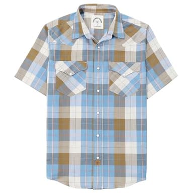 Dubinik®50% Viscose derived from Bamboo,50% Polyester Mens Short Sleeve Western Cowboy Pearl Snap Casual Plaid Shirts for Men - Image 1