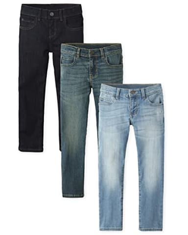 The Children's Place boys Stretch Straight Leg Jeans, Aged Indigo/Denim/Dark Rinse Wash 3 Pack, 14 US - Image 1
