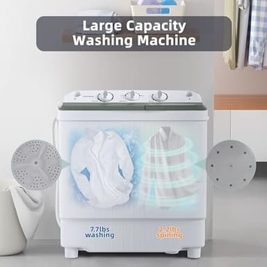 Portable Washing Machine, Twin Tub 9.9 Lbs Capacity, Washer(7.7 Lbs) and Spinner(2.2 Lbs) Combo, Mini Compact Laundry Washer for Home, Apartment, Camping, RVs and Dorms, Black/White - Image 5