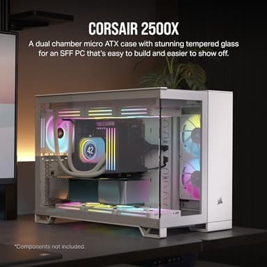 CORSAIR 2500X Small-Tower mATX Dual Chamber PC Case – Panoramic Tempered Glass – Reverse Connection Motherboard Compatible – No Fans Included – White - Image 2