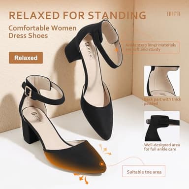 IDIFU Women's IN2 Pedazo Dress Shoes Low Block Heels Comfortable Chunky Closed Toe Ankle Strap Wedding Pumps(Black Suede, 9 B(M) US) - Image 4