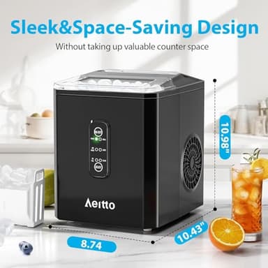 Aeitto Ice Makers Countertop, 9 Ice Cubes Release in 6 Mins, 26Lbs/24H, 2 Sizes of Bullet Ice Machine,Self-Cleaning Portable Ice Maker with Ice Scoop and Basket for Home Kitchen Office RV Bar, Black - Image 6