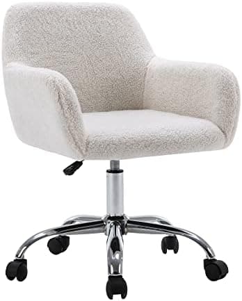 KCC Faux Fur Vanity Makeup Desk Chair, Comfy Fluffy Swivel Modern Leisure Armchair with Wheels, Upholstered Fuzzy Height Adjustable for Teens Women Girls Elegant Home Office - Image 2