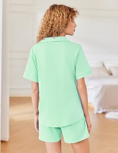 Ekouaer Cotton Pajamas for Women Set Short Sleeve Sleepwear Soft Button Down Pj Loungewear Aqua Green Small - Image 4
