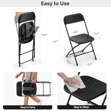 Bonnlo Folding Chairs Set of 10, Black Plastic Chair Sturdy Seat with Metal Frame, Perfect for Party, Event, Wedding, Birthday, Office, Outside Entertaining - Image 3