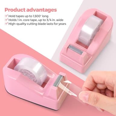 SKYDUE Pink Desk Accessories 10Pcs, Rotating Pen Holder for Desk, Stapler, Staple Remover, Tape Dispenser,2pcs Tape Refills, Binder Paper Clips Kit, Scissor,Pink Office School Supplies - Image 6