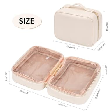 OCHEAL Makeup Bag, Make up Travel Bag Large Capacity Waterproof Cosmetic Organizer Bag with Makeup Brush Compartment & Handle for Women Girls Travel Toiletry Accessories-Beige - Image 7