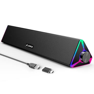 LENRUE Computer Speakers for Desktop,PC Speakers with Single USB for Power and Stereo Sound,Touch Lights Gaming Speakers Sound bar for Desktop PC Monitor Laptop(USB-C Adapter Included) - Image 1
