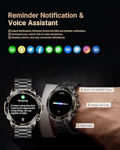 Smart Watch for Men Answer/Make Call for Android iPhone, 1.43" AMOLED HD Screen Mens Luxury Watch, 400mAh Heavy Duty Smartwatch Heart Rate Blood Oxygen Blood Pressure Sleep Monitor Pedometer, 2 Straps - Image 3