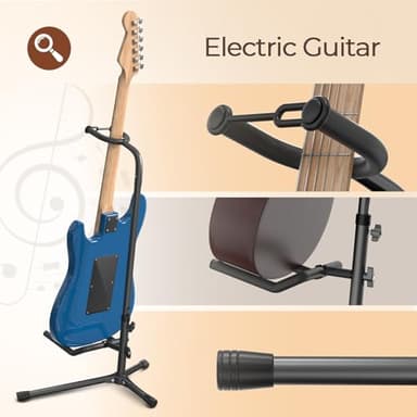 GLEAM Guitar Stand - Adjustable Fit Electric, Classical Guitars and Bass, Load Capacity 20LB, Accessories, Folding Type Black (CG-4) - Image 5