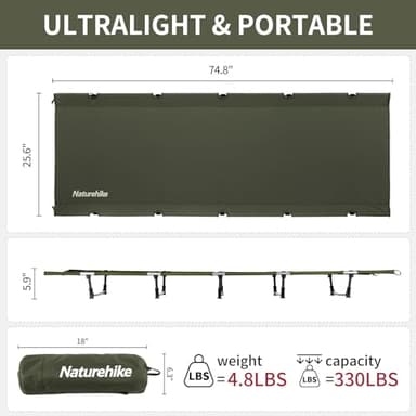 Naturehike GreenWild Camping Cot, Ultralight Folding Backpacking Cot, 60-Second Easy Set-Up, Supports 330lbs, Portable Camping Bed for Adults for Camping Hiking Travel Home - Image 7