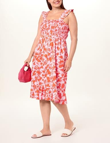 The Drop Women's Kimi Ruffled Shoulder Smocked Midi Dress, Pink/Orange Floral Print, L - Image 7